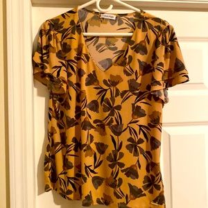 Calvin Klein Mustard and Black Floral Blouse